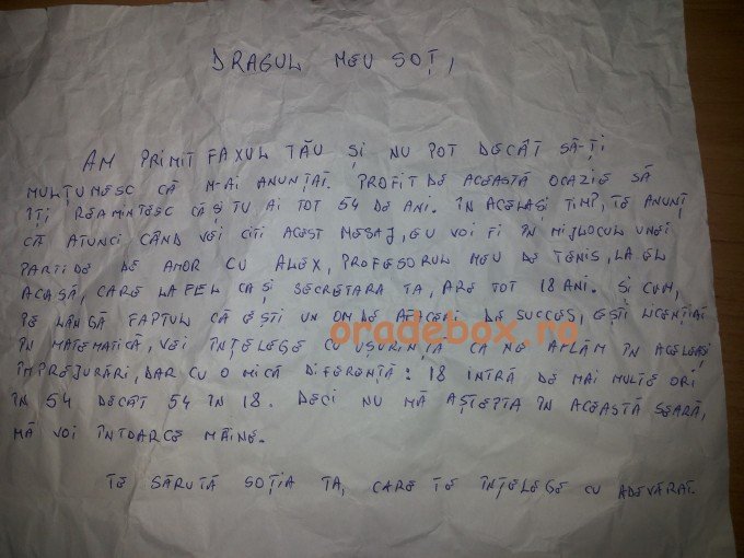 Un om de afaceri i-a spus sotiei ca urmeaza sa mearga la o intalnire amoroasa cu secretara! Raspunsul nevestei te va amuza teribil